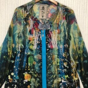 Fleur de Lis Abstract Print Zip Up Lightweight Jacket Women XL